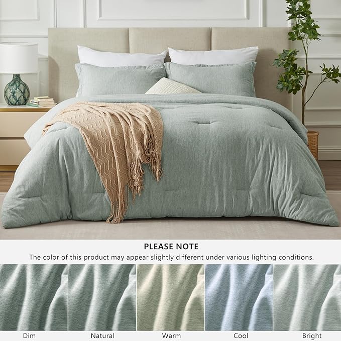 CozyLux Full Size Comforter Set - 3 Pieces Sage Green Soft Luxury Cationic Dyeing Bedding Comforter for All Season, Breathable Lightweight Fluffy Boho Bed Sets with 1 Comforter and 2 Pillow Shams