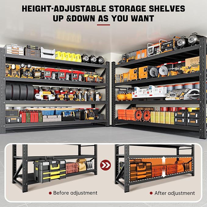 RAVIGIN 9000LBS Storage Shelves, 75" W Garage Shelving Heavy Duty Metal Adjustable Garage Shelves, Shelving Units Industrial Shelving for Warehouse, 75" W x 24" D x 70" H, Black - Image 7