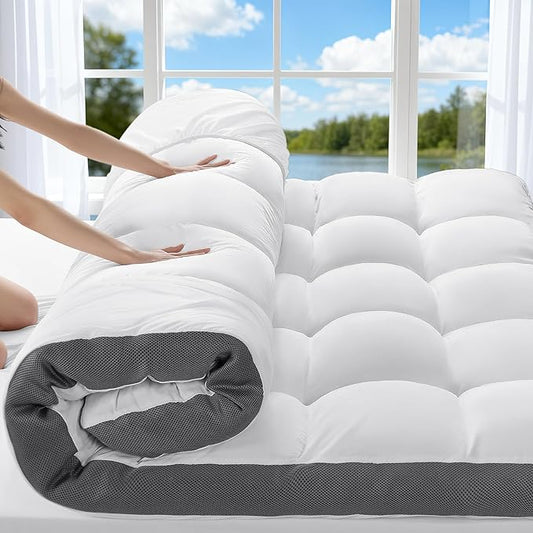 4 Inch Memory Foam Mattress Topper, Cooling Extra Thick 2000 GSM Pillow Top Mattress Pad for Back Pain Relief,Soft Breathable Mattress Cover for Fluffy Shredded Memory Foam Filled,(Queen, 60"x80")