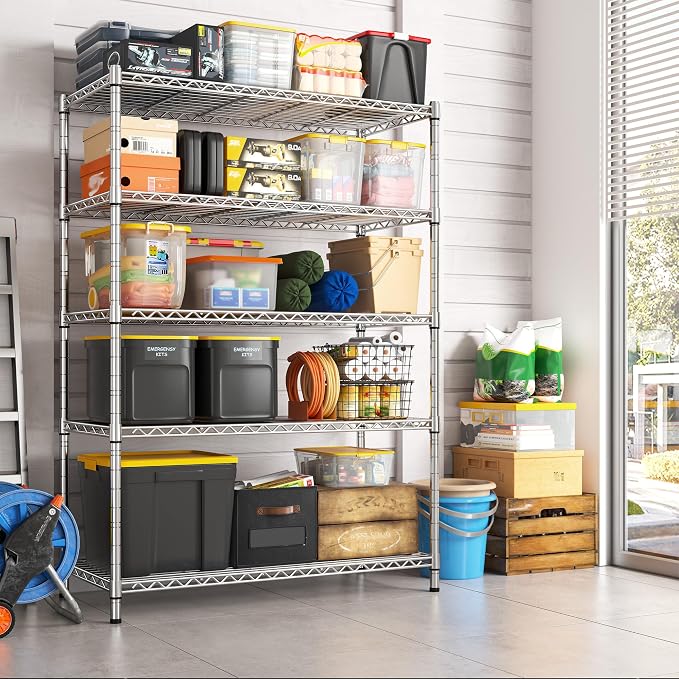 REIBII 73''H Storage Shelves 1660LBS Wire Shelving Unit with Wheels 5 Tier Metal Shelving,Heavy Duty Metal Shelves for Storage Rack,Commercial Industrial for Garage Kitchen 73''HX35''WX15''D,Chrome - Image 6