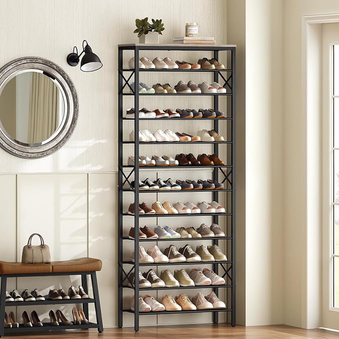 YATINEY 12 Tier Shoe Rack, Large Capacity Shoe Storage Organizer Holds 48 Pairs, Sturdy and Stable, for Entryway, Hallway, Closet, Dorm Room, Greige and Black SS12BG - Image 2
