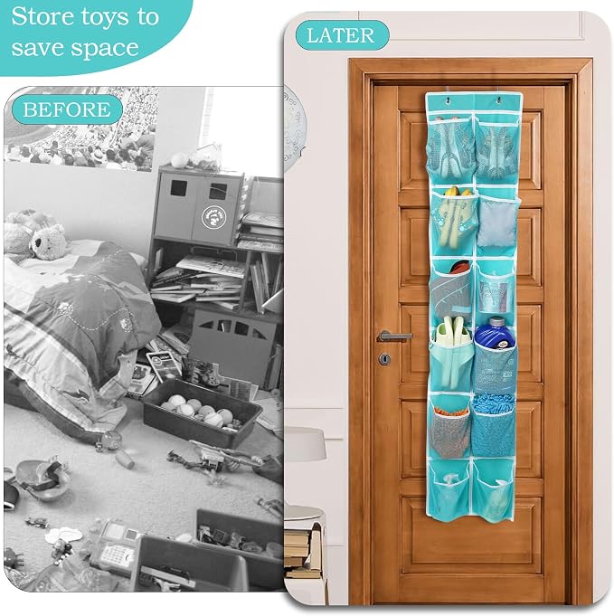 GOMAJI Over the Door Hanging Shoe Organizer, 12 Pockets, Turquoise - Image 3