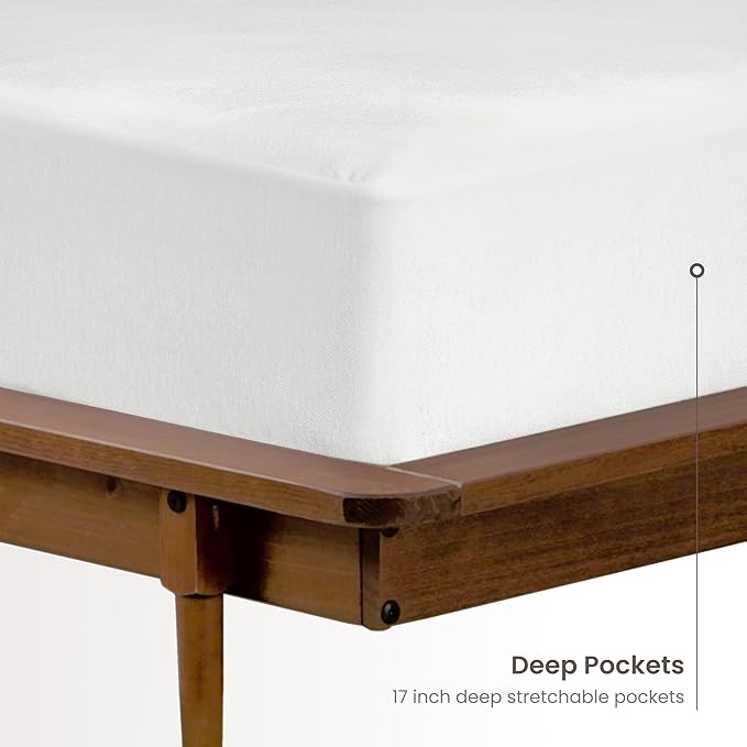 Bioweaves Organic Cotton Jersey Waterproof Mattress Protector Twin XL | 39" x 80" | GOTS Certified Mattress Cover with Jersey Cotton Skirt, Breathable & Noiseless Top Layer, 17 Inch Deep Pocket, White