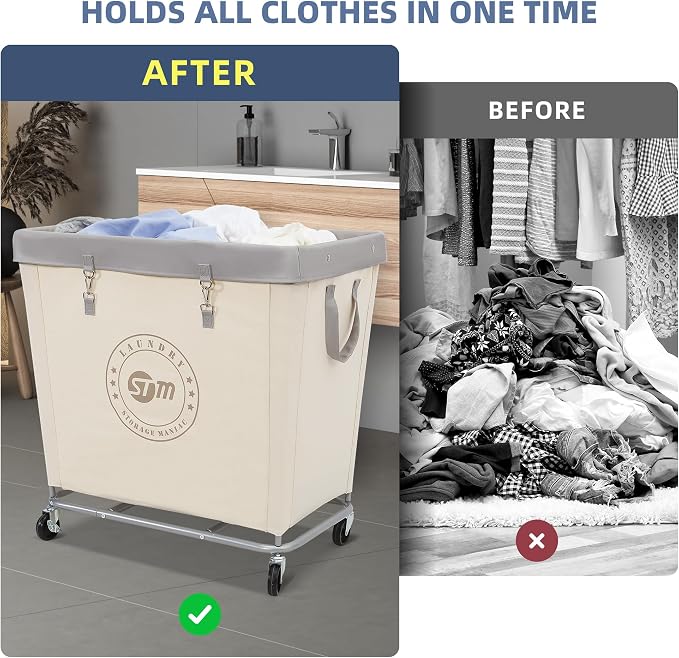 STORAGE MANIAC Commercial Laundry Hamper with Heavy Duty Steel Frame, 320 L Industrial Laundry Basket Cart with Wheels for Hotel, Home, Laundry Room, 31.7''L x 19.3''W x 30.91''H, Large Beige - Image 3
