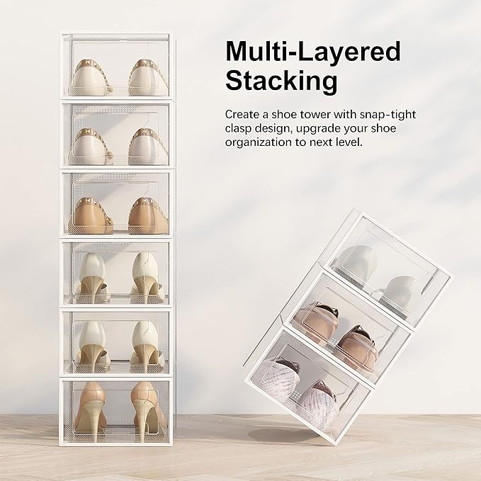 SEE SRPING XX-Large Shoe Storage Box Fit Size 14, Clear Plastic Stackable Shoe Organizer for Closet, Shoe Rack Sneaker Containers Bins Holders, Drawer Organize Unit, 12 Pack Clear - Image 3