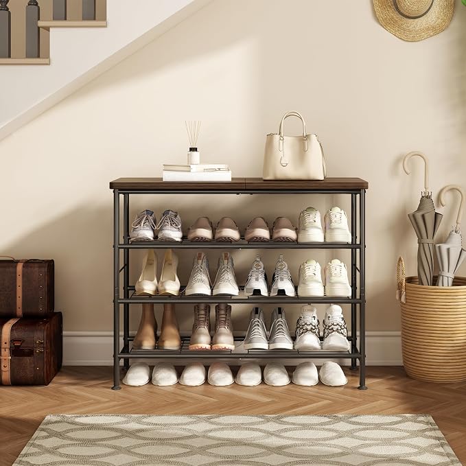 SUOERNUO Shoe Rack Organizer 4 Tier for Closet Entryway Free Standing Metal Storage Shoe Shelf with MDF Top Board，Black - Image 3
