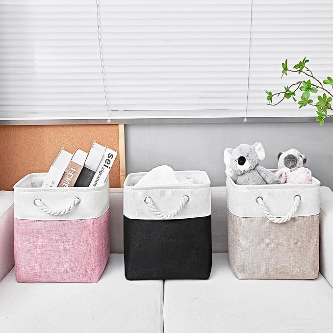 11x11 Inch Cube Storage Bins, 6 Pack Fabric Storage Cubes for Shelves, Cube Organizer Bins with Handles, Cloth Cubby Storage Bins for Home(White/black) - Image 5