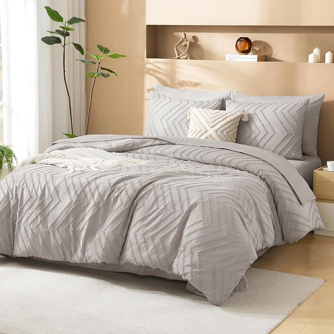 Litanika Linen Full Size Comforter Set with Sheets - 7 Pieces Bed in a Bag Full Boho Tufted Complete Bedding Sets with Comforter, Sheets, Pillowcases & Shams