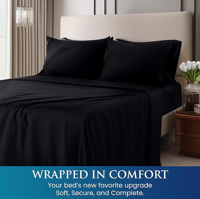 Utopia Bedding Full Size 4 Piece Sheet Set - Brushed Microfiber - Soft Bed Sheets for Full Size Bed - Includes 1 Fitted, 1 Flat, & 2 Pillow Cases - Deep Pocket (Black)