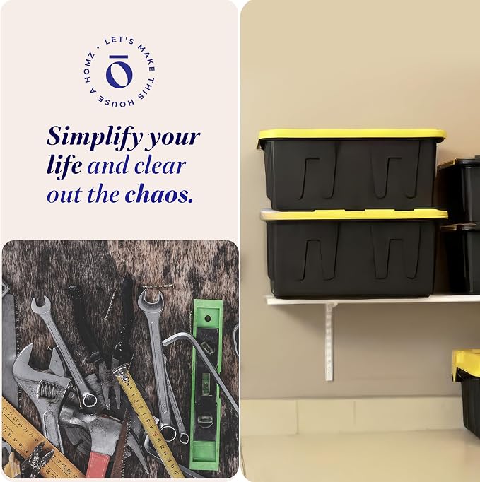 HOMZ 2-Pack Durabilt Tote, Heavy Duty Plastic Storage Bins with Lids, 34 Gallon, Black/Yellow - Stackable Organizing Containers for Home, Garage, and Office - Image 6