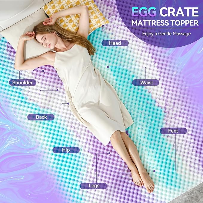 SINWEEK 3 Inch Egg Crate Memory Foam Mattress Topper Full Size, Soft Mattress Pad for Back Pain Relief, Bed Topper, CertiPUR-US Certified, Colorful