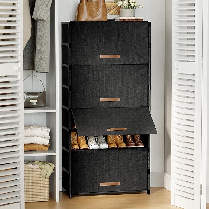 Shoe Rack, 9 Tier Shoe Storage Cabinet with Door 36 Pair Plastic Shoe Shelves Organizer for Closet, Entryway, Hallway, Bedroom, Black - Image 2