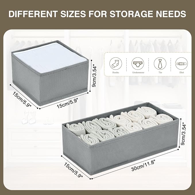 DIMJ Drawer Organizers Clothes, Set of 4 Dresser Organizer Bins, Fabric Closet Organizers and Storage, Shallow Drawer Dividers for Nursery, Clothing, Baby Clothes, Socks, Underwears, Tie (Grey) - Image 6