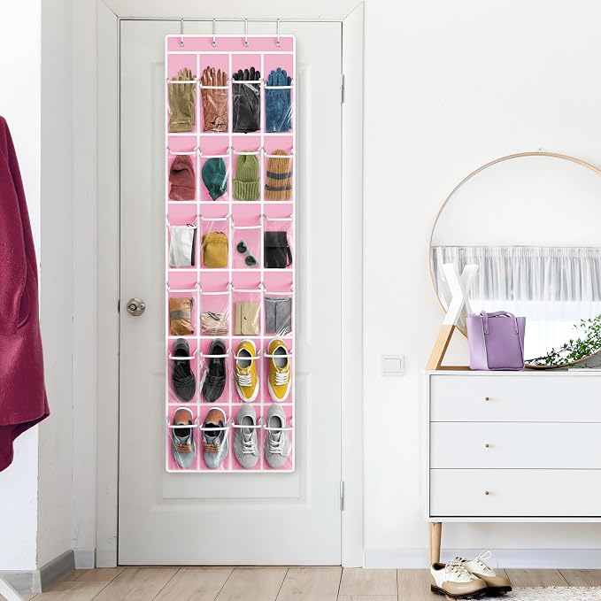 Simple Houseware 24 Pockets - Crystal Clear Over The Door Hanging Shoe Organizer, Pink (64'' x 19'') - Image 8