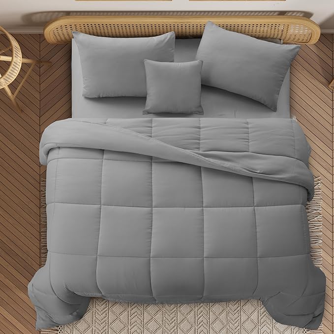 LUX Décor 5pc King Comforter Set, All-in-One Bed in a Bag, Includes 1 Comforter, 2 Pillow Shams, 1 Decorative Pillow & 1 Bed Skirt (Grey, King)