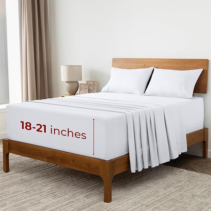 Mellanni Extra Deep California King Sheets - 4 PC Iconic Collection Bedding - Hotel Luxury, Ultra Soft, Cooling Bed Sheets - Wrinkle, Fade, Stain Resistant (Cal King, White)