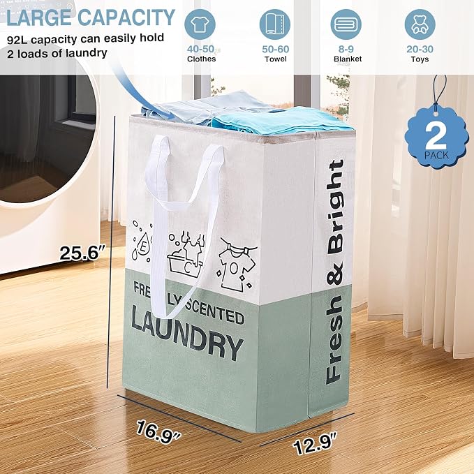 ELONG HOME Laundry Baskets, 92L Freestanding Laundry Basket with Handles, Waterproof Tall Collapsible Clothes Hamper for Dorm, Bedroom, Bathroom - Image 3
