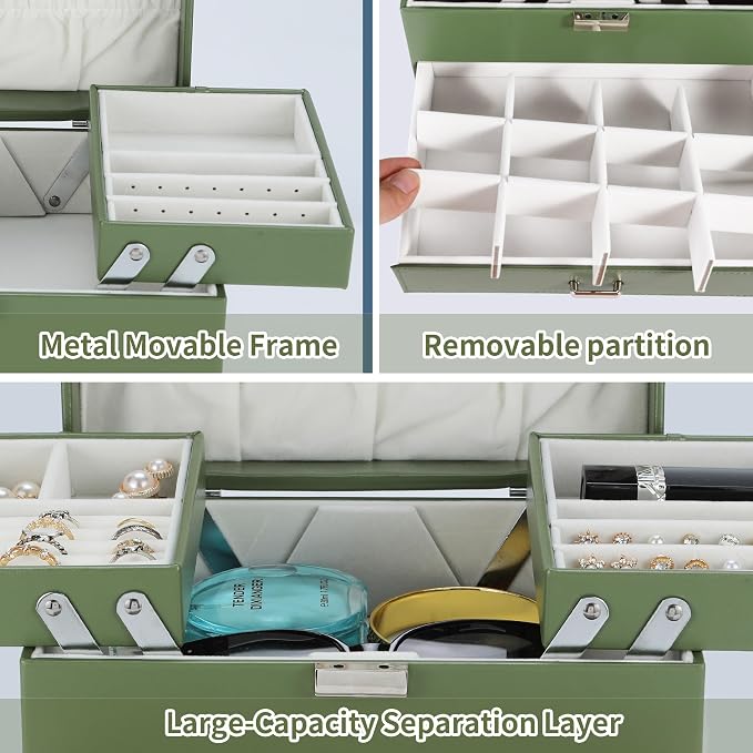 Dajasan Jewelry Organizer Box, Large Jewelry Boxes for Women Girls, Space-Saving 4 Layers Jewelry Storage Case with Drawer, Movable Metal Stand, Modern, Gift Idea (Green) - Image 5