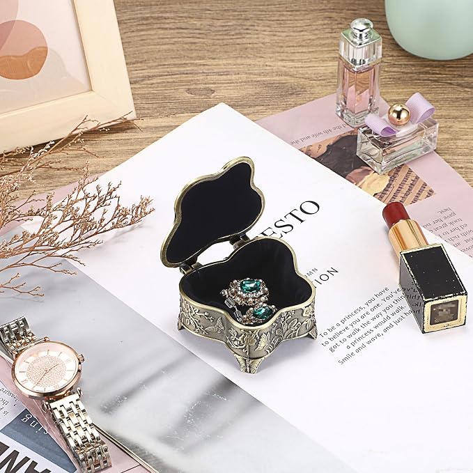 Hipiwe Butterfly Shape Jewelry Organizer Box Vintage Metal Jewelry Trinket Box Small Treasure Chest Ring Holder Earrings Necklace Storage Box Keepsake Box, Bronze - Image 2