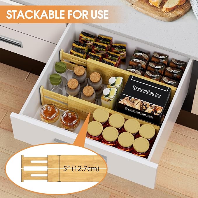 Bamboo Drawer Dividers Organizers, Kitchen Drawer Organizer, Adjustable Drawer Divider for Clothes, Kitchen, Dresser, Bedroom, Bathroom and Office, 4-Pack (Natural, 12-17 IN) - Image 5