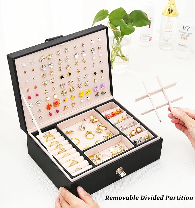QBestry Womens Earrings Jewelry Box for Girls Jewelry Earring Organizer Box Earring Holder Organizer for Girls Jewelry Organizer Boxes for Women Girls Stud Earrings Organizers Jewelry Box Black - Image 5