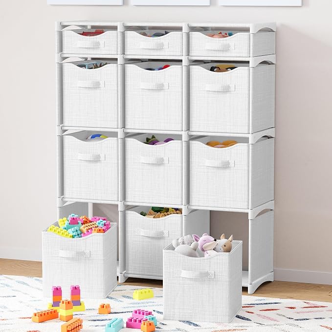 Cube Storage Organizer with Storage Bins Included - The Perfect Closet Organizers and Storage Solution. Includes 12 Storage Cubes, Great For Toy Storage, Closet Storage, Clothes Storage (White-Grey) - Image 3