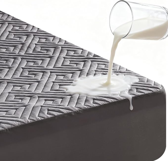 BDEUS Waterproof Mattress Protector King Size with Straps Noiseless Bed Cover Deep Pocket Fitted Up to 18" Depth Mattress Pad Soft Breathable Machine Washable for Bedroom, Hotel(Gray)