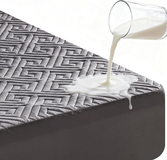 BDEUS Waterproof Mattress Protector King Size with Straps Noiseless Bed Cover Deep Pocket Fitted Up to 18" Depth Mattress Pad Soft Breathable Machine Washable for Bedroom, Hotel(Gray)
