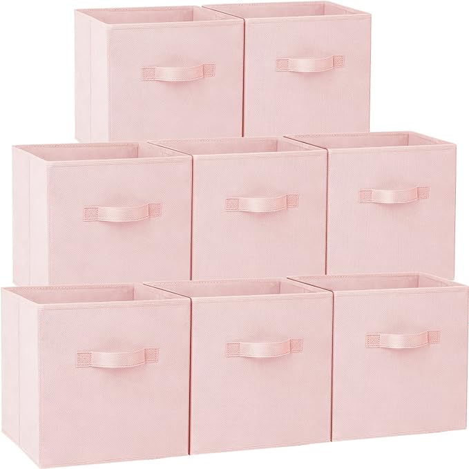 Criusia Storage Cubes - 11 Inch Heavy Duty Fabric Storage Bins for Shelves Closet, Cube Organizer - 8 Pack Collapsible Cube Storage Bins Baskets for Organizing Clothes Blankets Toys (Pink) by Criusia