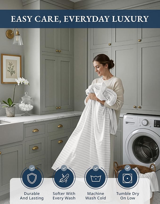 LANE LINEN 100% Egyptian Cotton Queen Sheets Set - Damask Bed Sheets 4 Piece for Size Deep Pocket 16" Fully Elasticized White