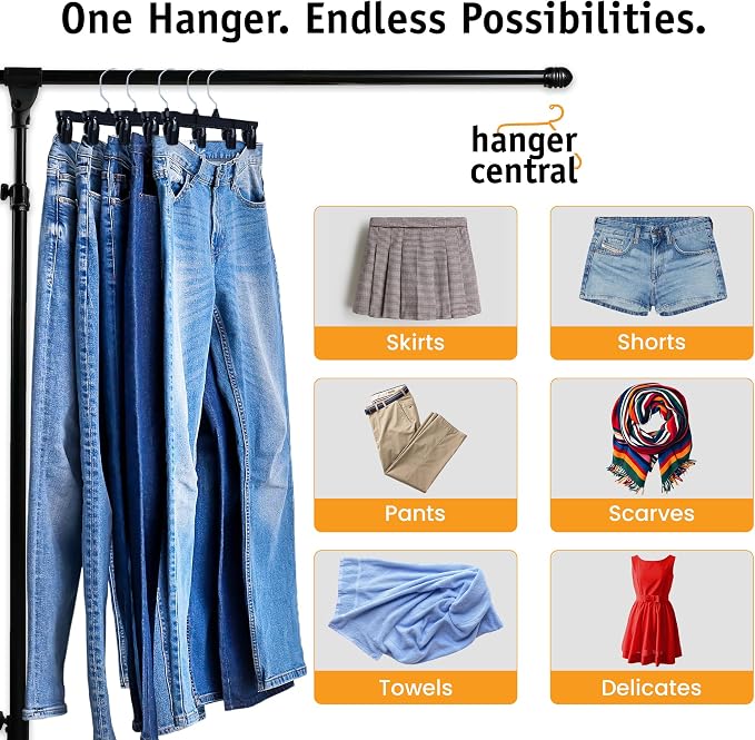 Hanger Central 30 Pack Pants Hangers Slim Plastic Clothes Hangers with Clips for Skirts, Shorts & Trousers – Non Slip Grip, Heavy Duty Space Saver with Swivel Hook – Black Closet Organizer - 12 Inch - Image 6