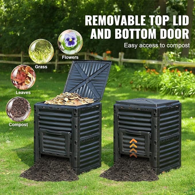 VEVOR Garden Compost Bin 80 Gallon, BPA Free Composter, Large Capacity Outdoor Composting Bin with Top Lid and Bottom Door, Easy Assembling, Lightweight, Fast Creation of Fertile Soil - Image 5