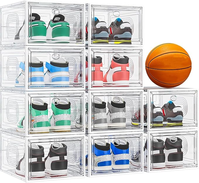 caktraie 10 Pack Thicken Shoe Organizer Stackable,Upgraded Sturdy Shoe Storage Box with Magnetic Door,Shoe Containers For Sneaker Display,Hat Organizer,White - Image 8