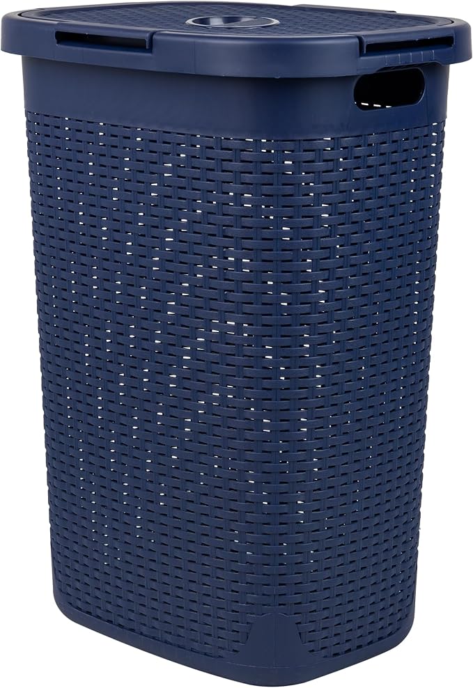 Mind Reader Slim Laundry Hamper with Lid, 60L Tall Clothes Basket, Narrow Tapered Design for Bathrooms, Closets and Laundry Rooms, Plastic, Navy - Image 7