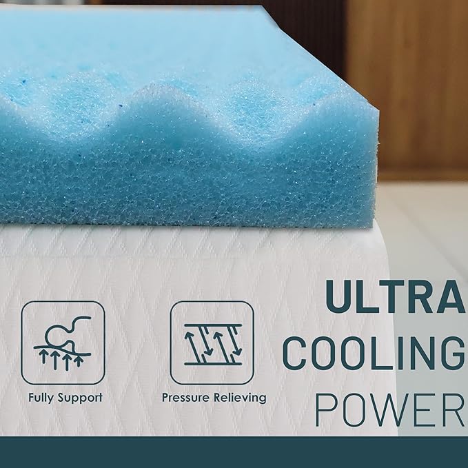 Treaton, 3-Inch Premium Convoluted Gel Memory Foam Toppers for Enhanced Comfort and Support, King, Blue