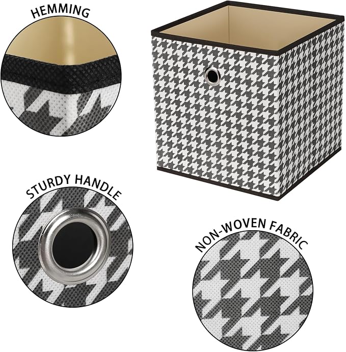 Foldable Storage Cubes Bins,11 Inch Cloth Storage Cube Fabric Storage Box Cubes Organizer Baskets with Dual Handles for Home Organizer Set of 3 (Houndstooth) - Image 7