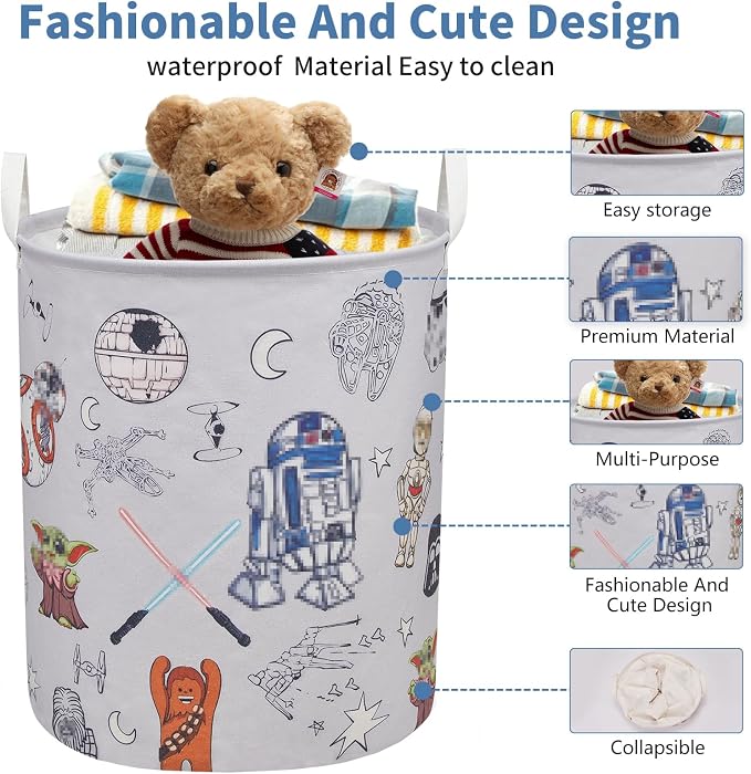 Room Nursery Decor,Baby Laundry Large Hamper Foldable With Waterproof Pe Coating,Dirty Clothes Basket Featuring The Child,Bedroom,Bathroom Set,Toy Bin,Boys and Girls Birthday Gifts (round) - Image 2