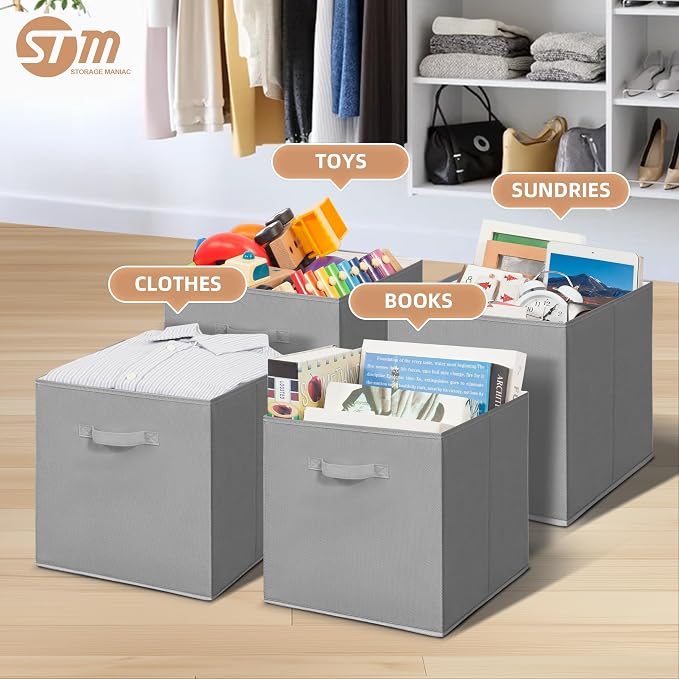 STORAGE MANIAC Storage Cubes, 13 Inch Collapsible Storage Bins with Handles, 8 Pack Fabric Foldable Bins for Organization, Durable Storage Bins for Closet, Shelves, Offices, Toys, 8-Pack Grey - Image 2