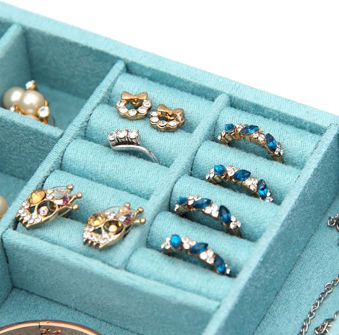 Two-Layer lint Jewelry Box Organizer Display Storage case with Lock (Blue) - Image 5