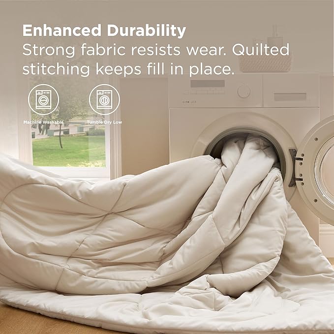 Bedsure 7 Pieces Queen Comforter Set Premium Series, Hotel Luxury Soft Bed in a Bag, Goose Down Alternative, Safe for Sensitive Skin Bedding Comforter All Season Medium Warmth, Beige Wavy Quilted