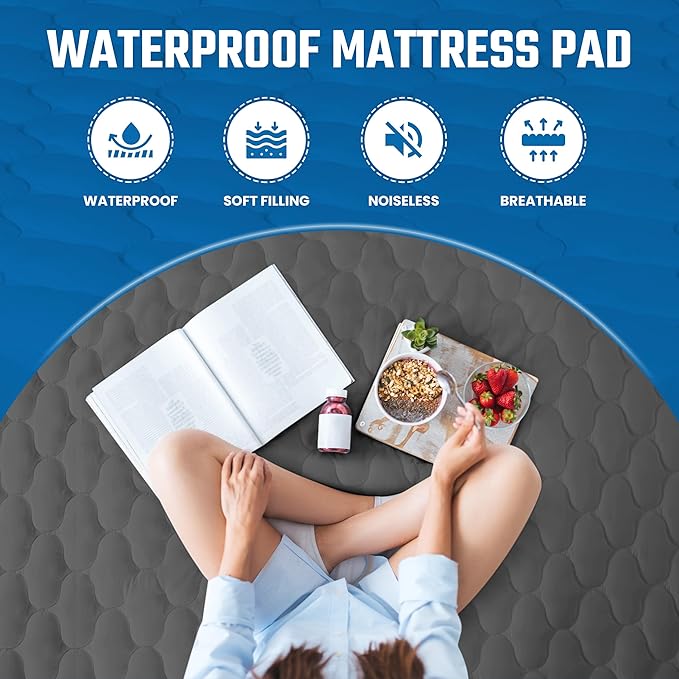 Utopia Bedding Waterproof Mattress Protector, King Mattress Pad, Quilted Fitted Cover Stretches up to 16 Inches Deep (Grey)