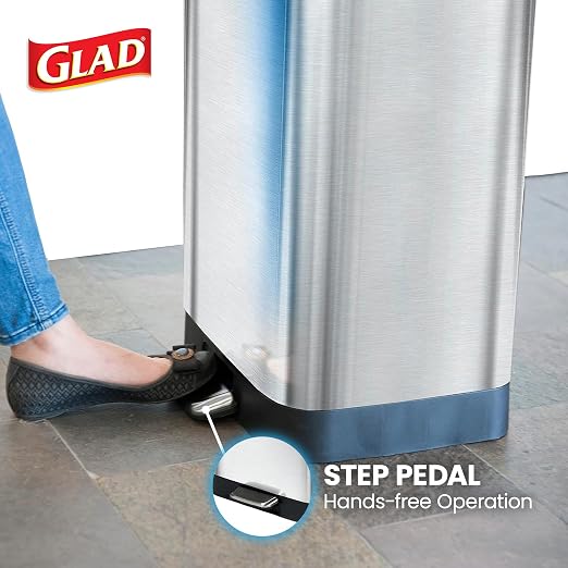 Glad GLD-74506 Stainless Steel Step Trash Can with Clorox Odor Protection | Large Metal Kitchen Garbage Bin with Soft Close Lid, Foot Pedal and Waste Bag Roll Holder, 13 Gallon, Stainless - Image 7
