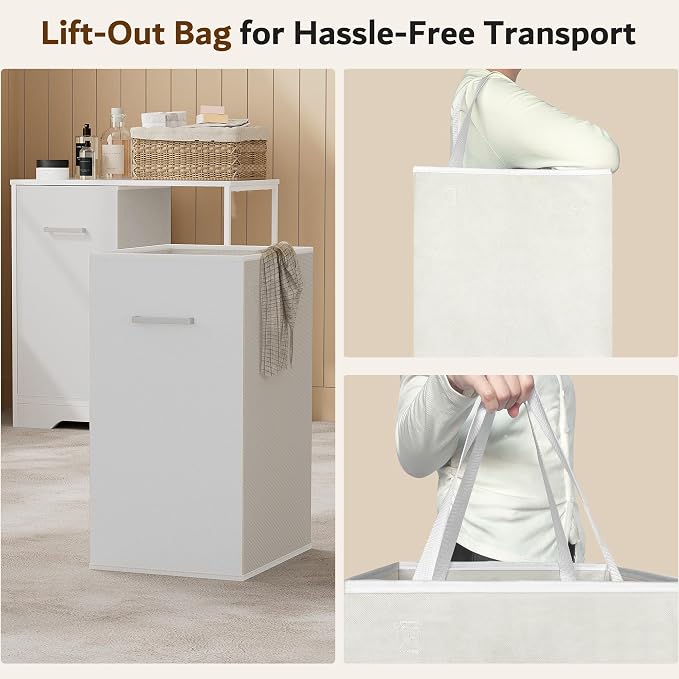 Double Pull-Out Laundry Hamper Cabinet; 90L Laundry Basket for Bathroom,Laundry Room; Laundry Sorter with 2 Pull-Out and Removable Bags - Image 3
