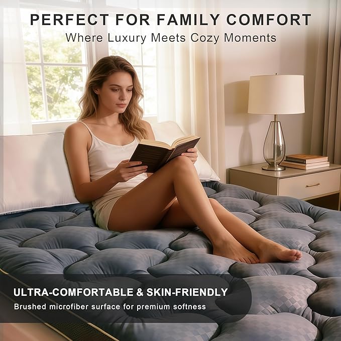 3 Inch Mattress Topper King Size Breathable Filled Soft Fluffy Supportive for Back Pain Relief, Bed Mattress Pad Pillow Topper with Extra Thick Padded Protector for 8"-21" Deep Pocket