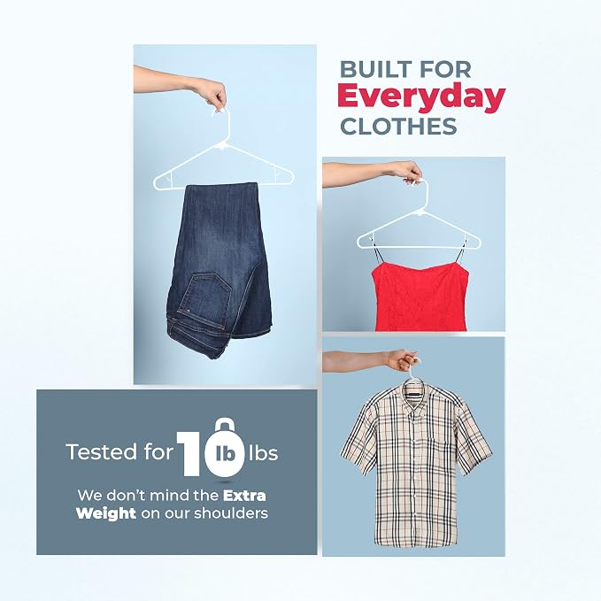 Neaties Plastic Hangers 30 Pack – Made in The USA – 6lb Capacity Standard Clothes Hangers with Strap Hooks for Dresses, Lingerie, Shirts, Pants, and Jackets – White & Peach - Image 4