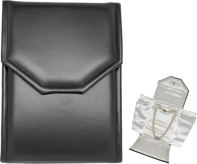 Novel Box Necklace Display Pearl Folder 8x6 inch Large Travel Jewelry Case - Wedding Jewelry Storage Holder with Smooth Finish - Jewelry Organizer Necklace Box - Black/White Stitched by NovelBoxCompanyLtd