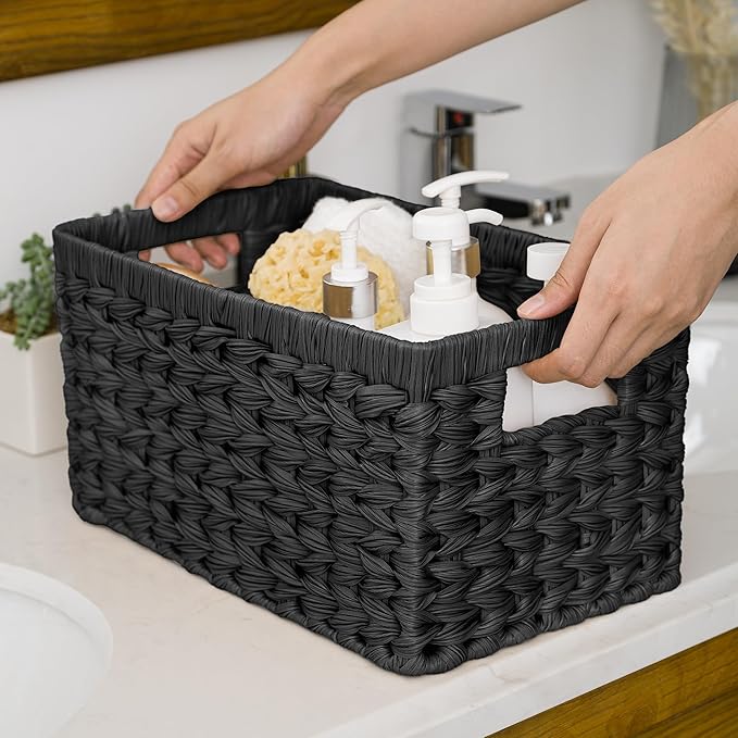 GRANNY SAYS Wicker Basket, Decorative Woven Baskets for Storage, Waterproof Storage Basket Organizer, Wicker Storage Basket for Organizing, 2-Pack, Black - Image 7