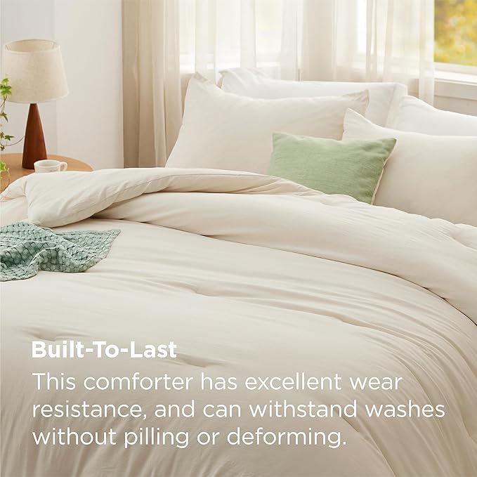 Bedsure Full Comforter Set, Cream Soft Prewashed Bedding for All Seasons, 3 Pieces GentleSoft™ Bed Set, 1 Lightweight Comforter (82"x86") and 2 Pillowcases (20"x26")