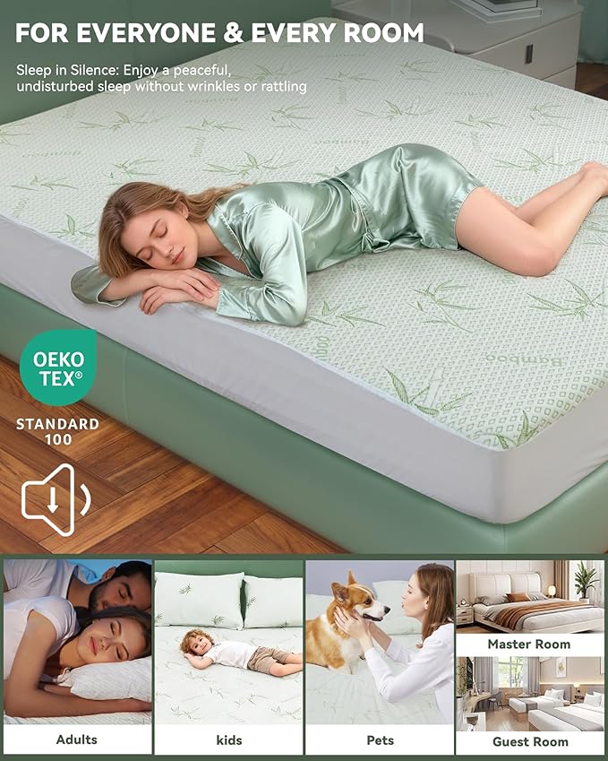 Mattress Protector Waterproof 15% Viscose from Bamboo Cooling Cover for Hot Sleepers 3D Air Fabric Breathable Noiseless Soft Bed Cover for 6-18" Deep Pocket Adults, Incontinence Twin
