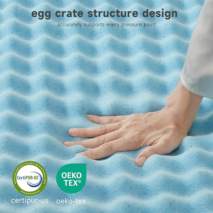 WAVV 3 Inch Gel Memory Foam Mattress Topper King,Egg Crate Mattress Topper, Cooling Pad, with Removable and Washable Cover, Relieve Back Pain, Pressure Relief